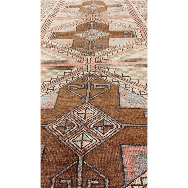 Mid 20th Century Multicolored Vintage Long Turkish Oushak Runner With Cross Shapes Design For Sale - Image 5 of 10