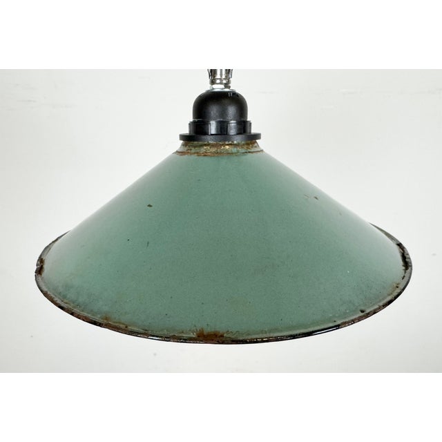Industrial Petrol Enamel Factory Pendant Lamp, 1960s For Sale - Image 4 of 16