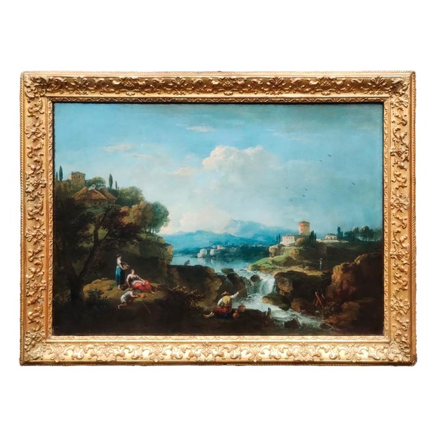 Francesco Zuccarelli, Landscape with River and Waterfall, Oil on Canvas, 18th Century, Framed For Sale - Image 13 of 13