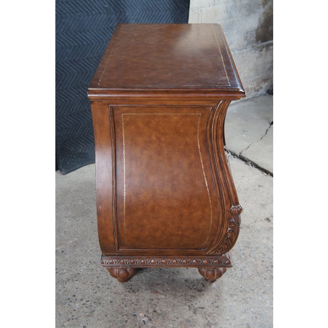 Vintage French Louis XVI Tooled Leather Bombe Chest Dresser Commode 44" For Sale - Image 11 of 12