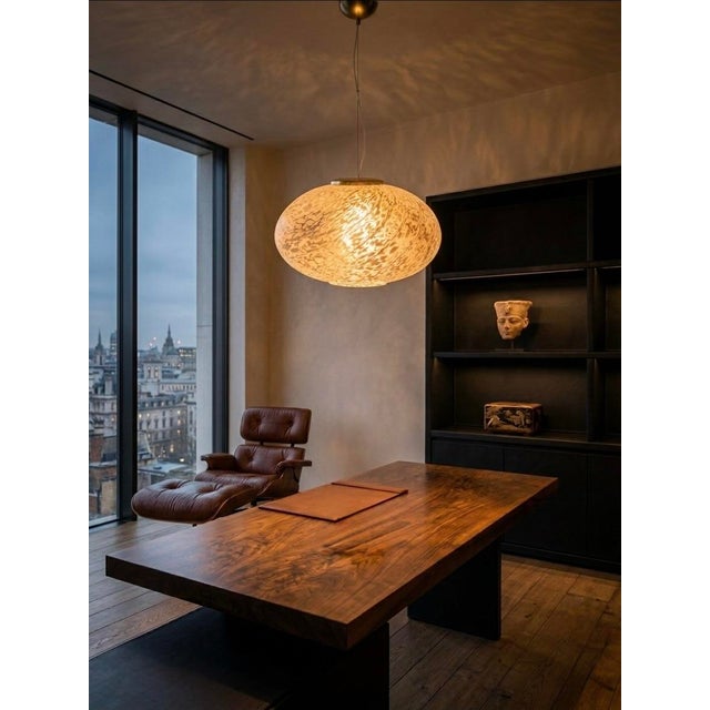 Vintage Italian Venini Murano Glass Pendant Light With Brass Accents – Mid-Century Modern Hand-Blown Lighting For Sale - Image 6 of 6