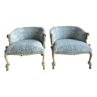 1970s Pair of Napoleon Style Twisted Rope and Tassel Arm Chairs For Sale