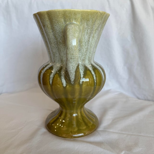 Ceramic Vintage Urn Drip Glaze in Green Tones Planter 9.5 Inches For Sale - Image 7 of 8