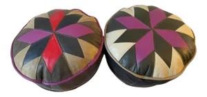 Late 20th Century Handcrafted Soft Leather Accent Round Poufs - 2 Pieces