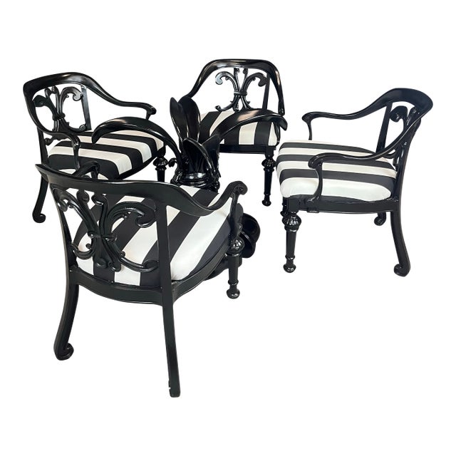 1970’s Palm Leaf Arthur Court Aluminum Table and Chairs For Sale
