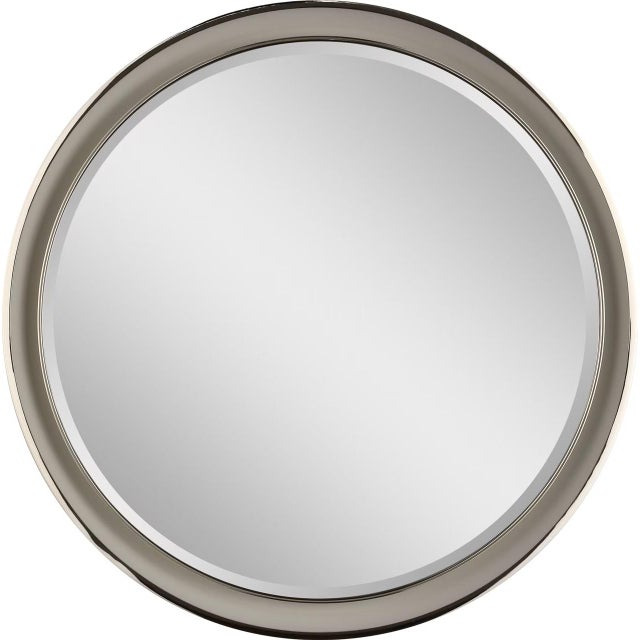 Tricia 24" Illuminated Round Mirror in Matte White and Polished Nickel Designer: Thomas O'Brien Finish: Matte White and...