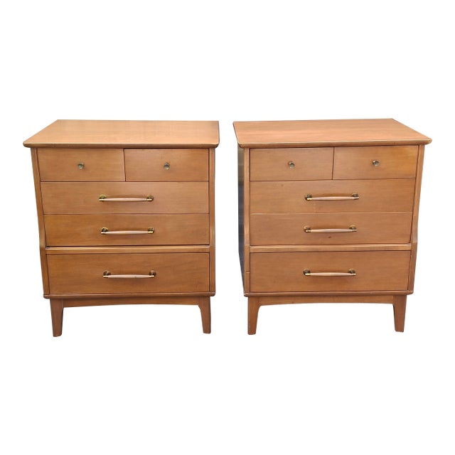 Mid 20th Century Pair Baumritter Birchcraft MCM Maple Five-Drawer Side Chests For Sale