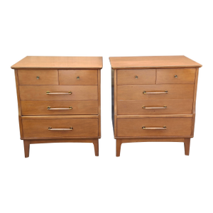 Mid 20th Century Pair Baumritter Birchcraft MCM Maple Five-Drawer Side Chests