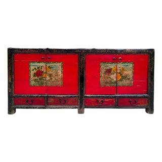 Chinese Black and Red Lacquered Sideboard, 1930s For Sale