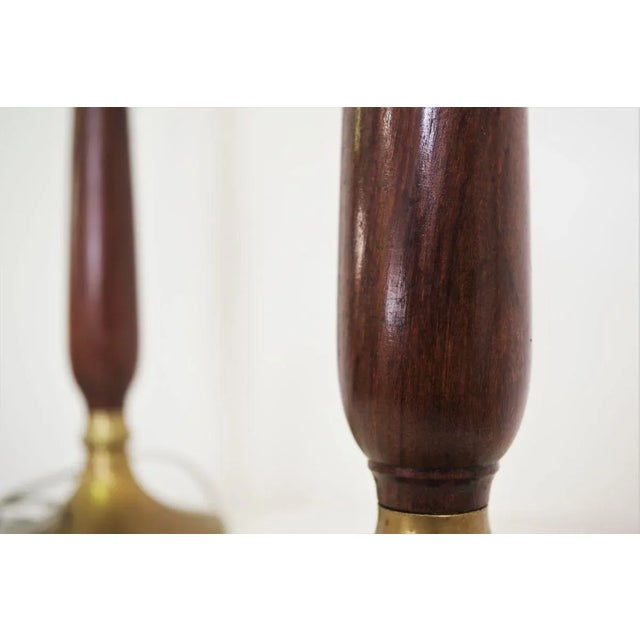 Mahogany, Brass & Cotton Hats Tale Lamps from Abat Jour, 1950s, Set of 2 For Sale - Image 11 of 18