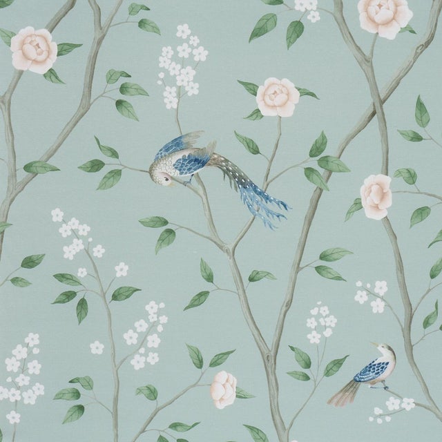 Boråstapeter Paradise Birds Fabric In Mineral For Sale