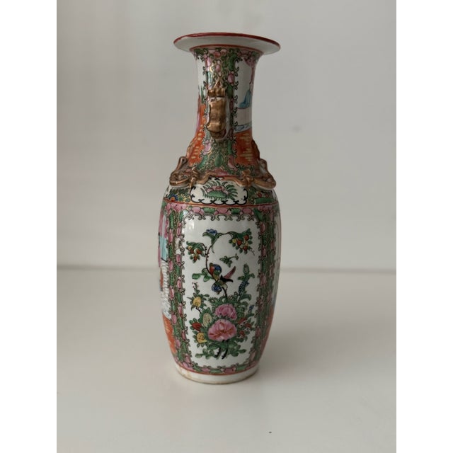 Chinese Famille Rose Vase with Figural Scene and Gilt Foo Dog Handles Vintage Chinese Famille Rose-Style Vase with Figural...