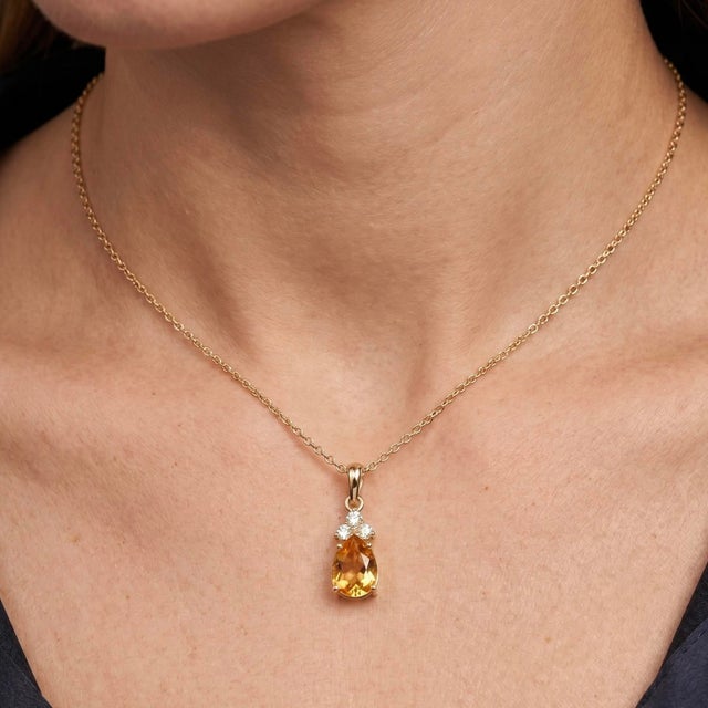 Contemporary Natural Citrine Teardrop Pendant - Yellow Gemstone Statement Pendant for Her For Sale - Image 3 of 5