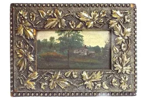 Antique Log Cabin Oil Painting