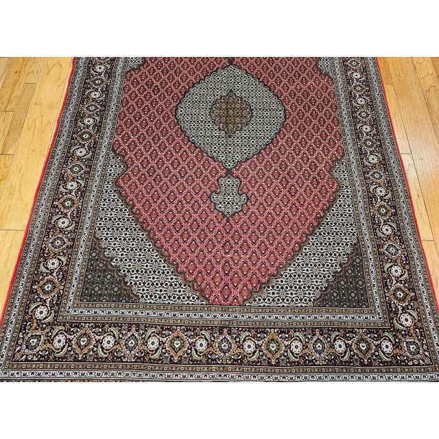 Antique Persian Tabriz Mahi Rug, Hand-Knotted Wool & Silk, Herati Geometric Pattern, Red & Ivory, 7x10 For Sale - Image 12 of 17