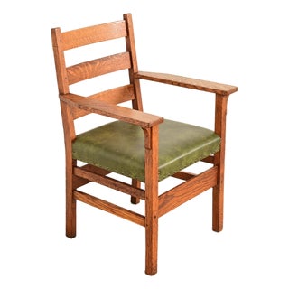 Gustav Stickley Antique Mission Oak Arts & Crafts Ladder Back Armchair, Circa 1910 For Sale