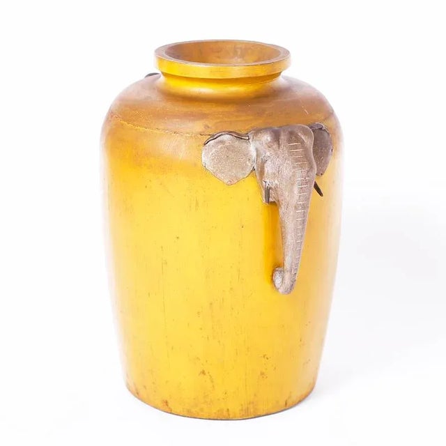 Antique Japanese Painted Wood Vase With Elephants For Sale In West Palm - Image 6 of 6