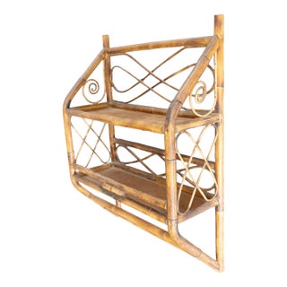 Mid Century Italian Bamboo Wall Shelf For Sale