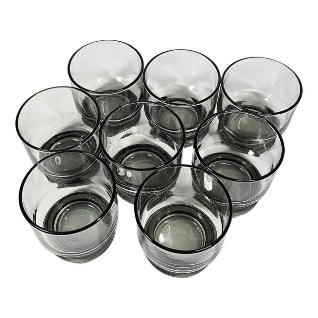 Gray Smoke Stacking Old Fashioned Glasses- Set of Eight For Sale