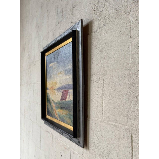 j.p. Signed Rural Landscape Oil Painting on Canvas Vintage Mid-Century Modern 1970s For Sale - Image 9 of 9