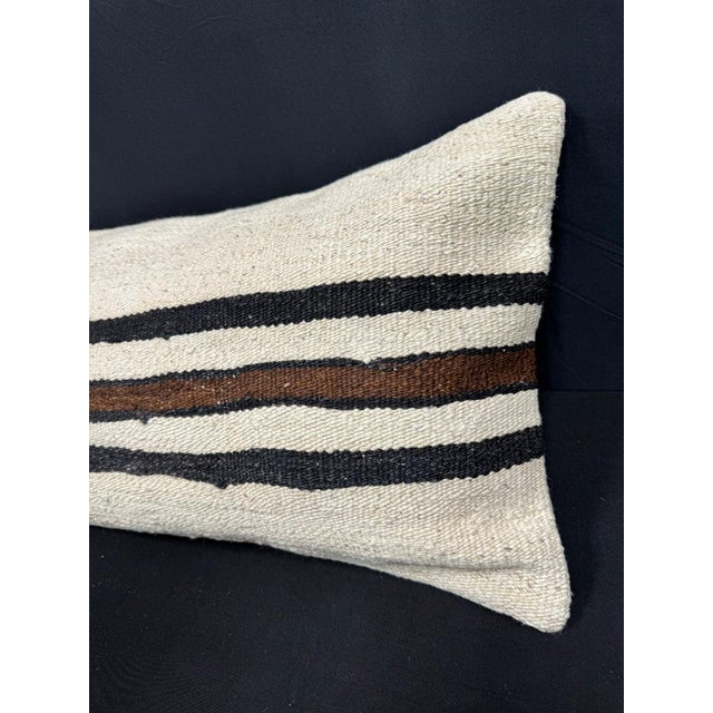 Turkish Hemp Pillow Cushion Natural Beige Black Cushion Cover 14x40 For Sale - Image 4 of 4