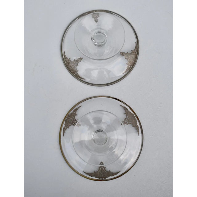 Vintage Pair of Art Deco Style Glass Pedestal Bowls W/SIlver Overlay For Sale - Image 13 of 13