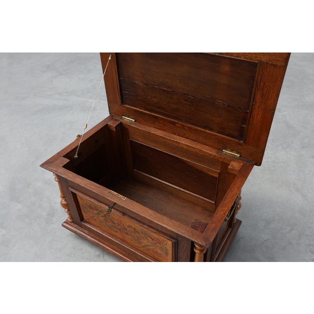 Wood Neo-Renaissance Walnut Chest with Inlaid Front Panel and Turned Columns, Belgium, 1880s For Sale - Image 7 of 15