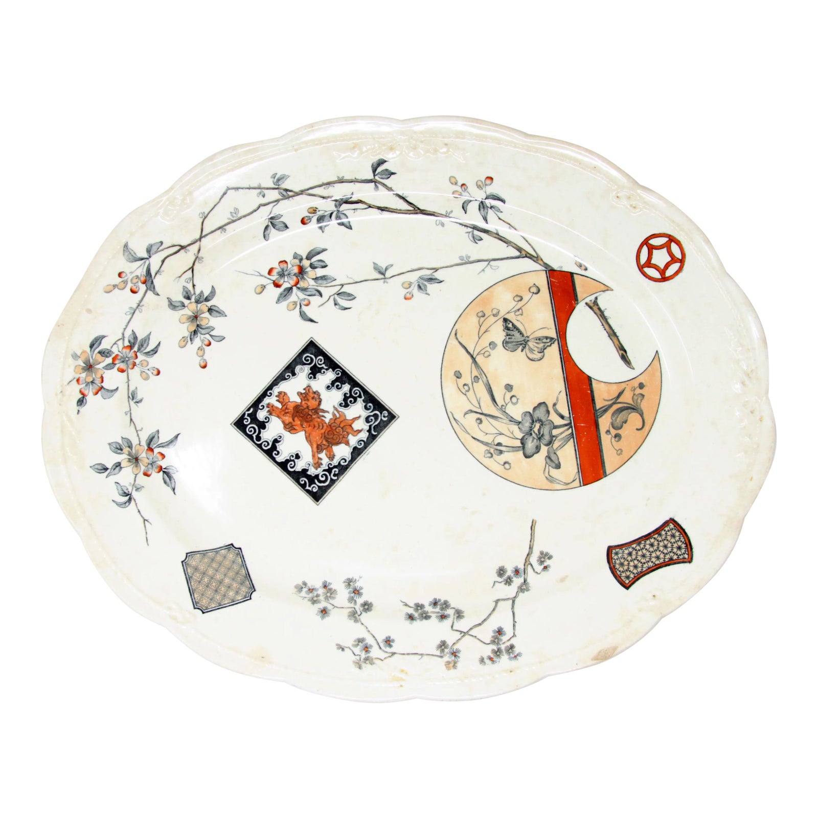 Antique Pb&s Miako Victorian Aesthetic Chinoiserie Ceramic Serving Platter