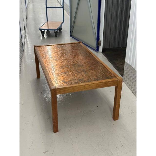 Vintage Brutalist Coffee Table with Copper Inlay Top, 1960s, in Very Good conditions. Designed 1970 to 1979