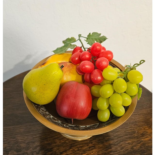 Metal Vintage 1960s Korean Brass Compote Serving Bowl W Cranes in Relief & Decorative Fruit For Sale - Image 7 of 7