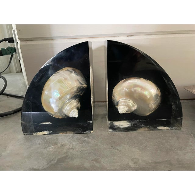 Boho Chic Vintage Lucite and Shell Bookends- a Pair For Sale - Image 3 of 13
