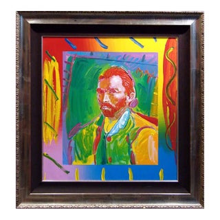 Peter Max Van Gogh Original Mixed Media on Canvas, Signed Custom Frame For Sale