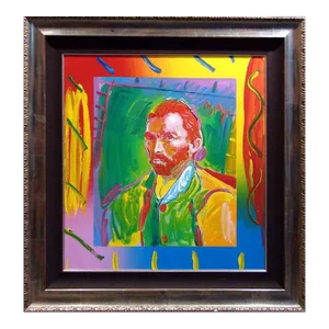 Peter Max Van Gogh Original Mixed Media on Canvas, Signed Custom Frame