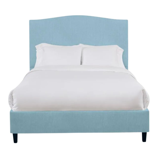 Hazel Full/Double Bedframe, Mosaic Blue Linen For Sale