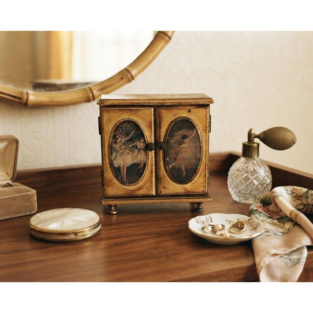 Vintage Gold-Gilt Wooden Music Box Cabinet With Ballerina Paintings, Mid 20th Century For Sale - Image 12 of 12