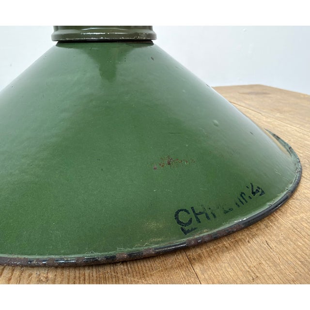 Industrial Green Enamel Military Pendant Lamp with Cast Aluminium Top, 1960s For Sale - Image 15 of 18