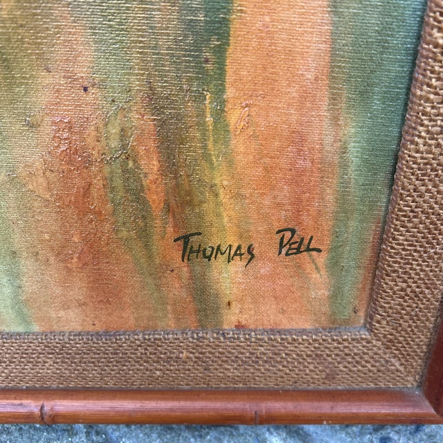 Wood 1960s Mid-Century Modern 3-Panel Triptych Painting by Thomas Pell Soaring Cranes & Landscape For Sale - Image 7 of 12