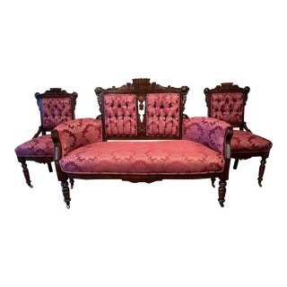 Late 19th Century Victorian Settee Loveseat and Two Chairs For Sale
