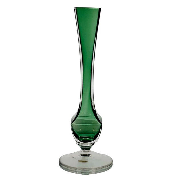 Val Saint-Lambert Signed Val Saint Lambert Emerald Green Cased Crystal Fluted Vase, Belgium 9.5" For Sale - Image 4 of 13