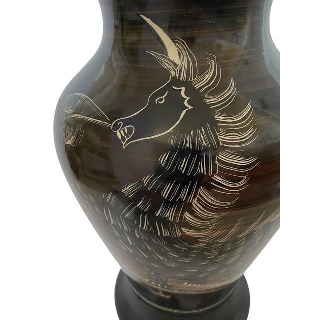 Mid-Century Modern MCM Marc Bellaire California Ceramic Signed Vase Horse, Hippocampus Seahorse 17” For Sale - Image 3 of 9