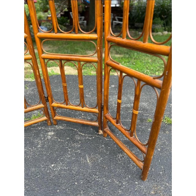 Brown 1970’s Boho Chic Arched Bamboo and Rattan 3 Panel Room Divider Screen For Sale - Image 8 of 9