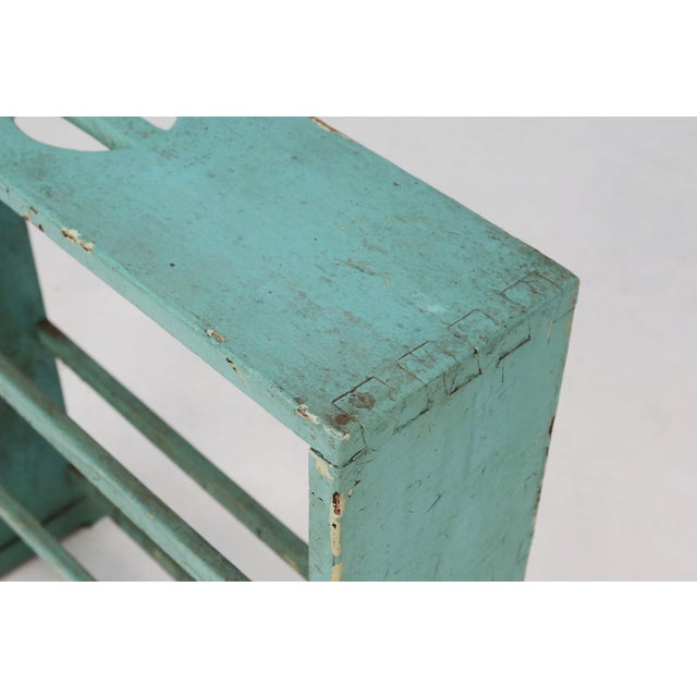 Wood Small Industrial Mint-Colored Rack with 4 Shelves, Belgium, 1920s For Sale - Image 7 of 13