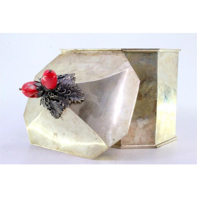 Silver Octagonal Silver Candy Box with Fruit and Leaves Lid For Sale - Image 8 of 9