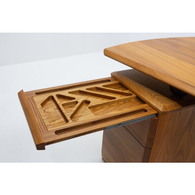 Curved Desk in Elm from Seltz, France, 1980s For Sale - Image 15 of 16