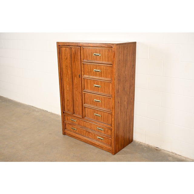Mid-Century Modern Thomasville Mid-Century Modern Campaign Walnut Gentleman's Chest, Circa 1970s For Sale - Image 3 of 15