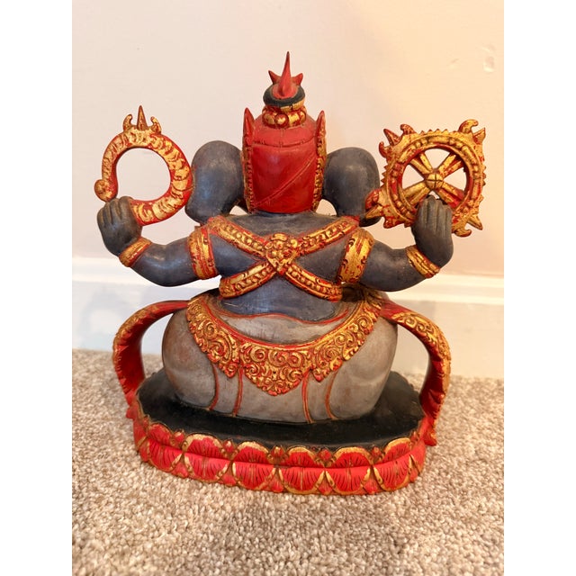 Ruby Red Vintage Mid-Century Signed Balinese Hand-Carved Ganesha Wood Sculpture by I Wayan Pageh For Sale - Image 8 of 12