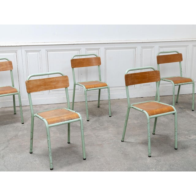 Industrial Turquoise Mobiltube School Chairs, 1950s, Set of 6 For Sale - Image 3 of 10