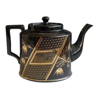 Aesthetic Movement Black-Glazed Pottery Teapot and Cover, Attributed to Dudson, Staffordshire, Circa 1885 For Sale