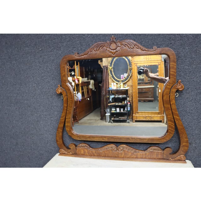 Pulaski Furniture Victorian Revival Oak Dresser With Faux Marble Top and Mirror For Sale - Image 4 of 14