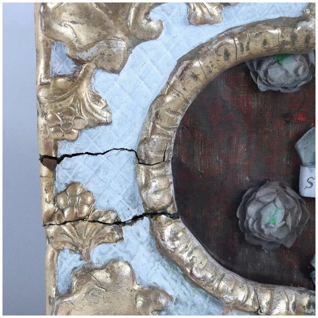 Rare Italian Painted, Giltwood, Glass and Mixed Media Reliquary Shrine Vitrine For Sale - Image 9 of 15